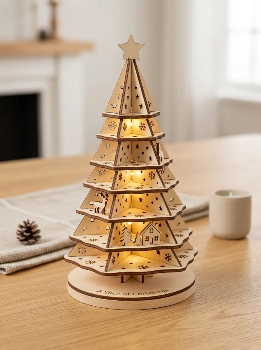 Decor Reindeer Snowflake Laser-Cut Wooden Christmas Tabletop Tree