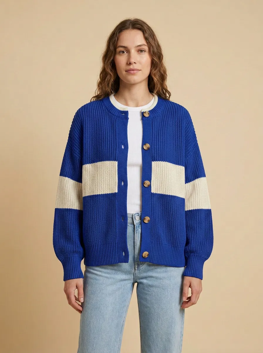 Structured Rugby Striped Knit Cardigan