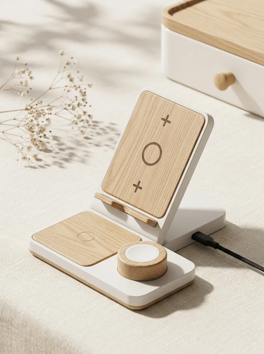 Minimalist Tech Lover Wood Grain Printed 3-in-1 Wireless Charger