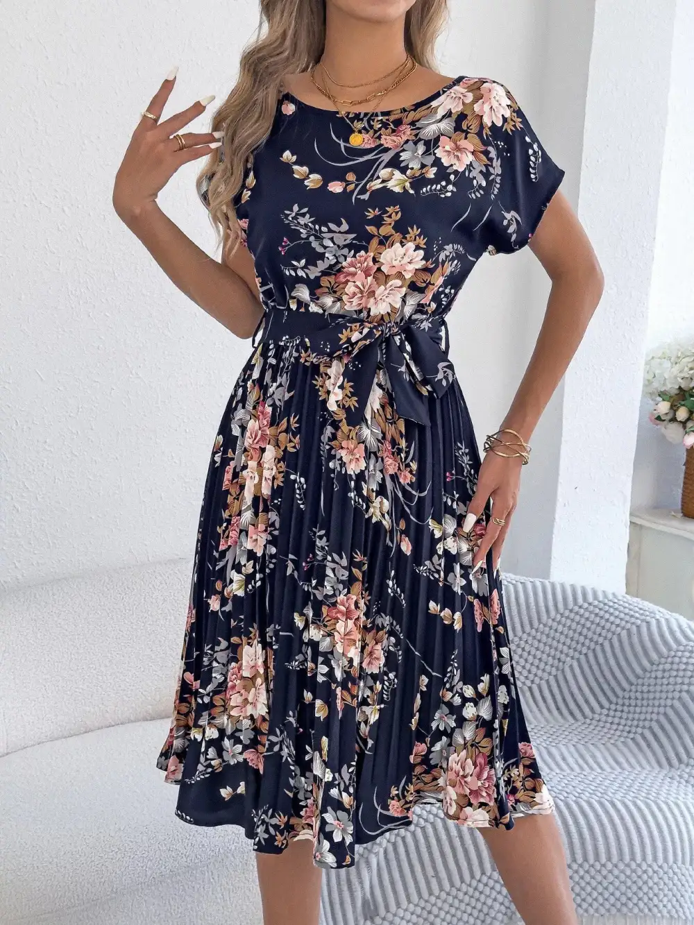 Pleated A-Line Midi Dress