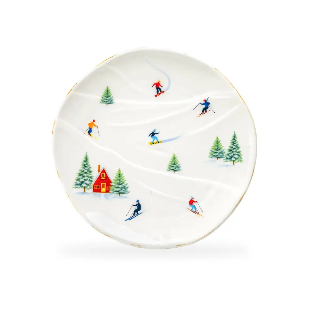 Winter Ski Slope Stoneware Dessert Plate