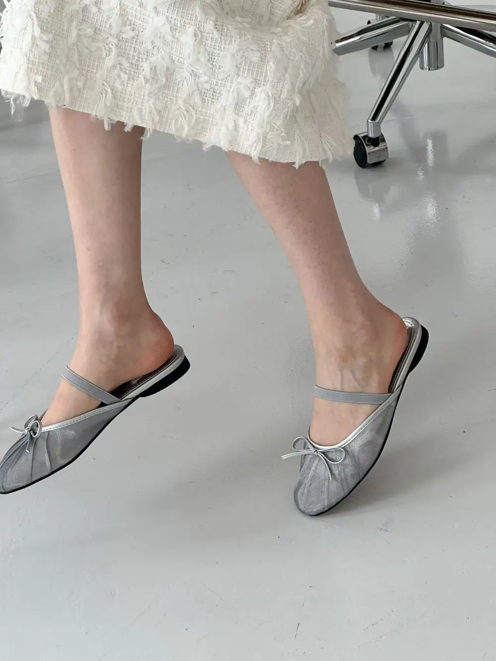 Faux Leather Mesh Slip On Mules