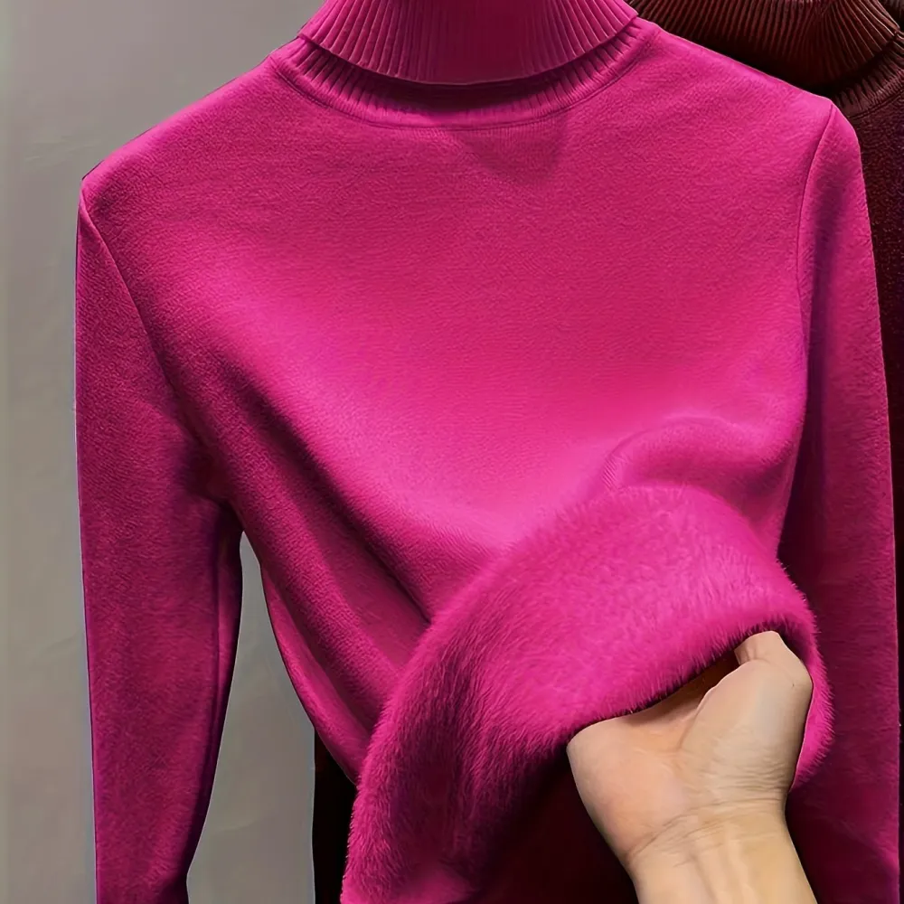 Turtle Neck Fleece Pullover Sweater Elegant Long