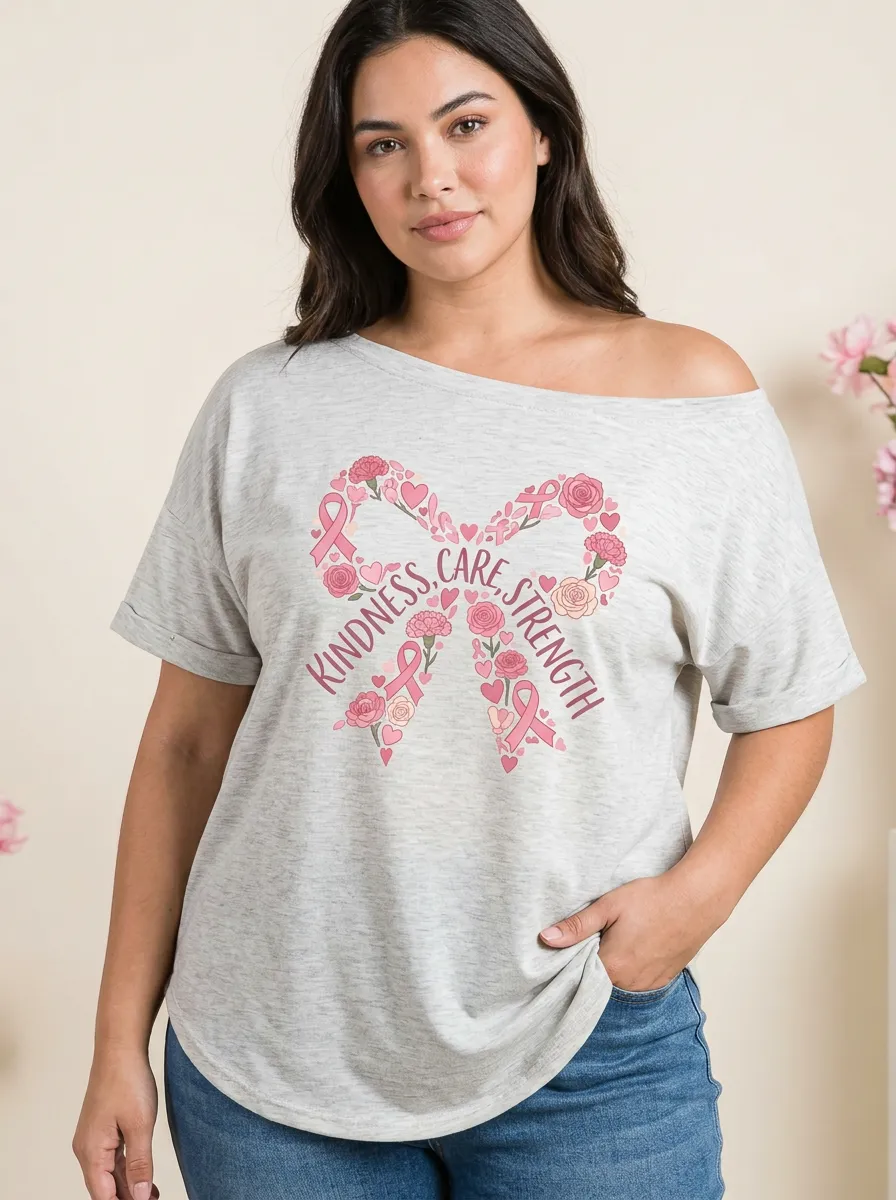 Women's Breast Cancer Awareness Floral Ribbon Printed T-shirt