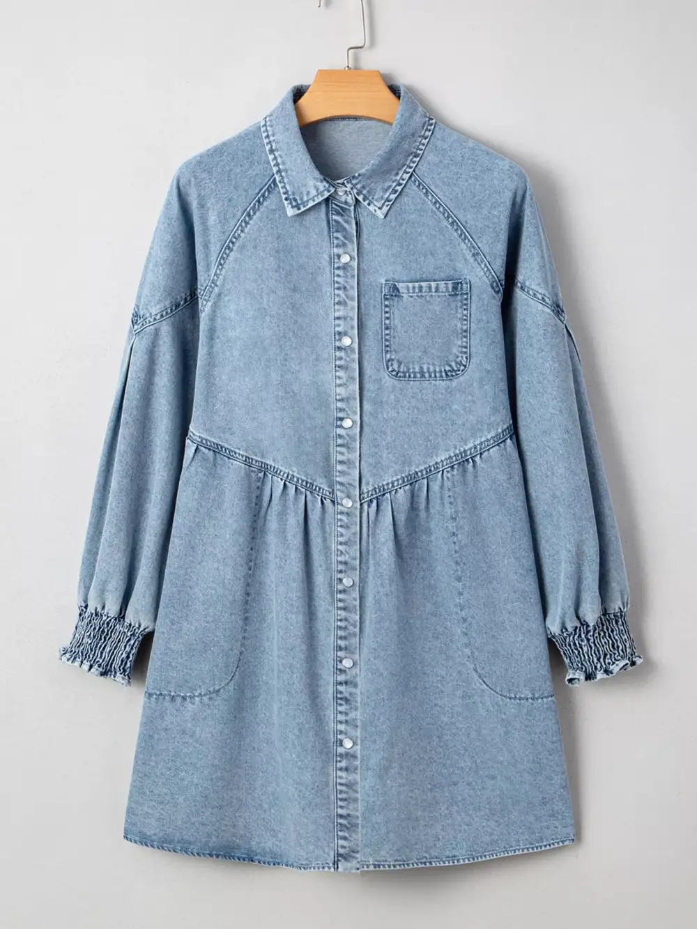 Wearable Cut Denim Smocked Flared Mini Dress