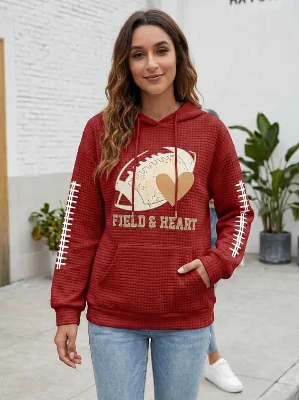 Women's Gridiron Field Heart Graphic Graphic Hoodie