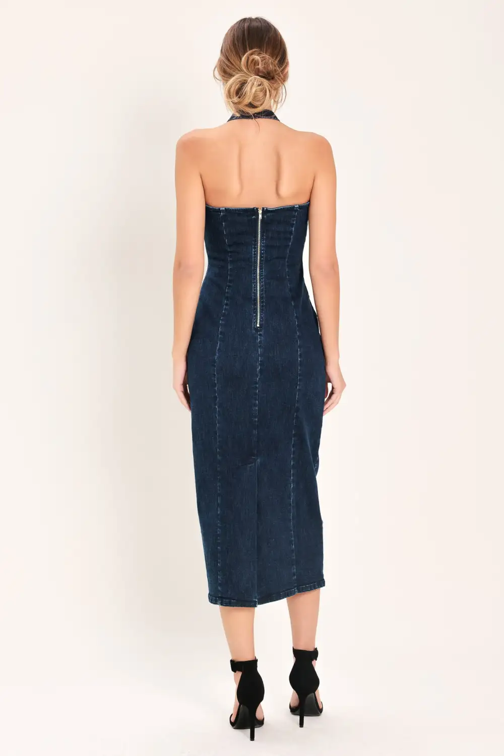 Halter Denim Midi Dress