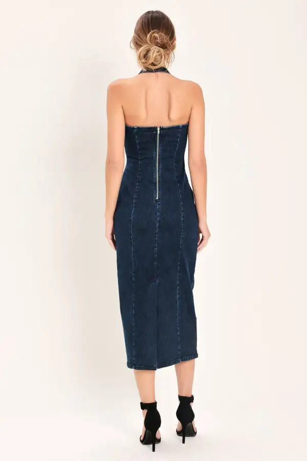 Halter Denim Midi Dress