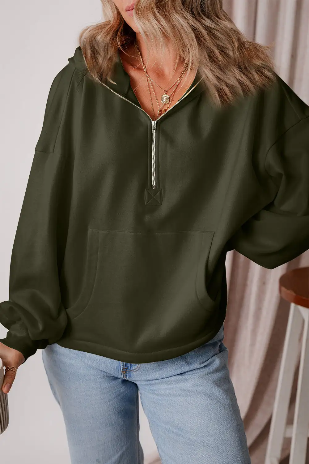 Half-Zip Pocketed Hoodie