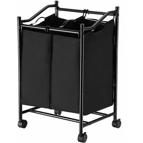 Foldable Two-Compartment Aluminum Fabric Laundry Basket
