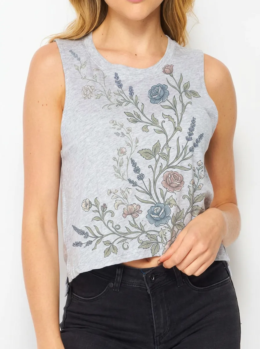 Women's Floral Botanical Garden Printed Crop Tank Top