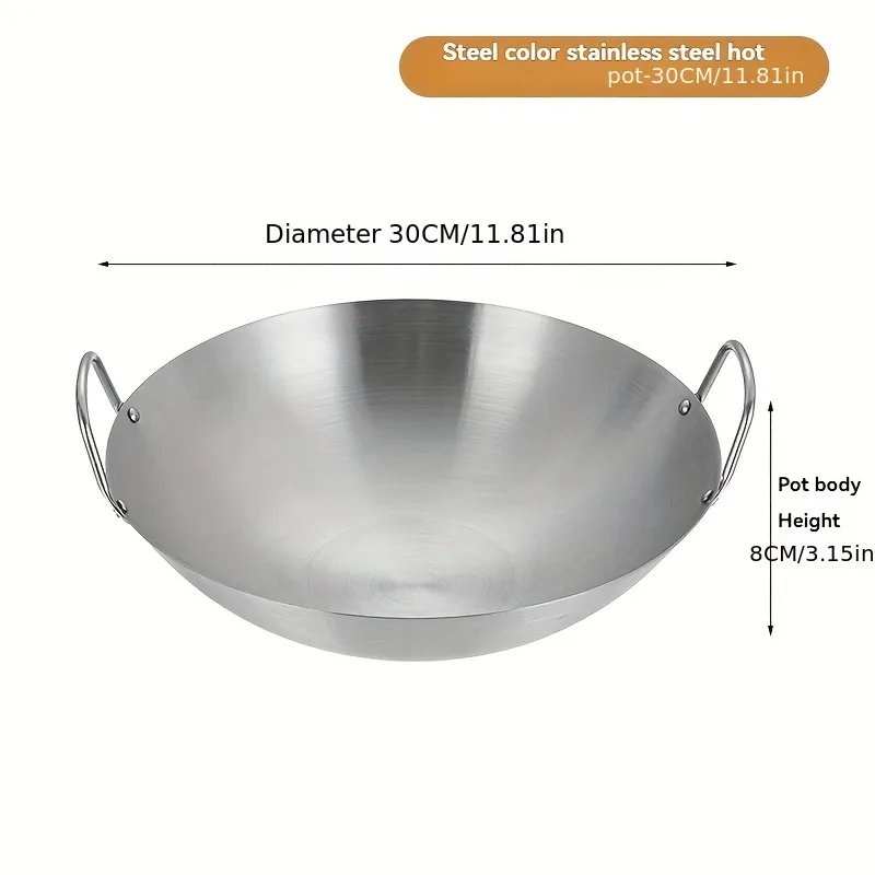 Durable Large Stainless Steel Wok, Kitchen Essential for Family-Style Cooking