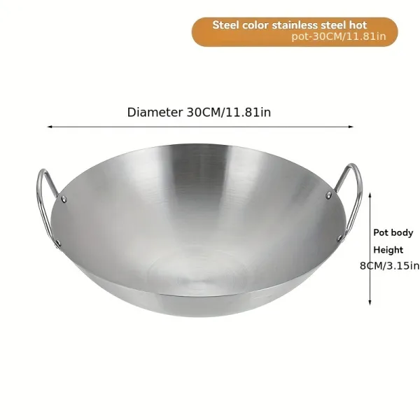 Durable Large Stainless Steel Wok, Kitchen Essential for Family-Style Cooking
