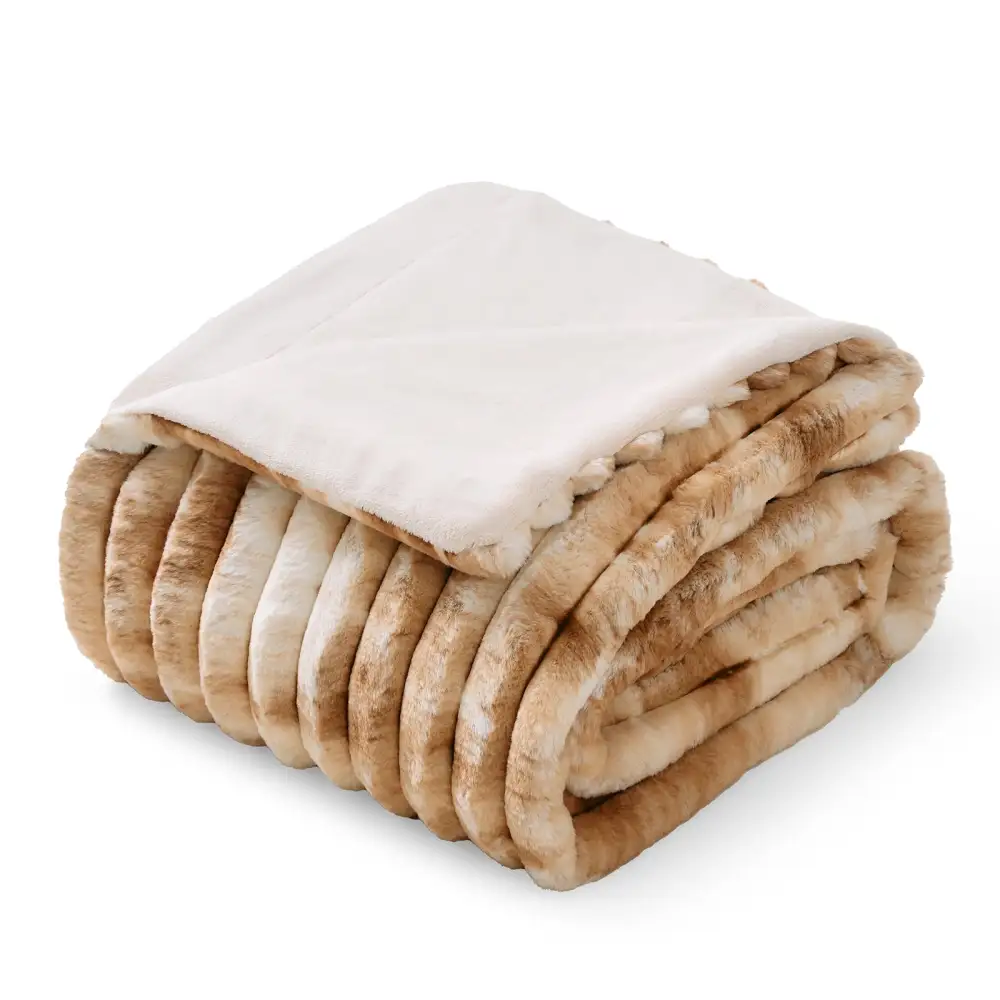 Striped Faux-Fur Throw Blanket