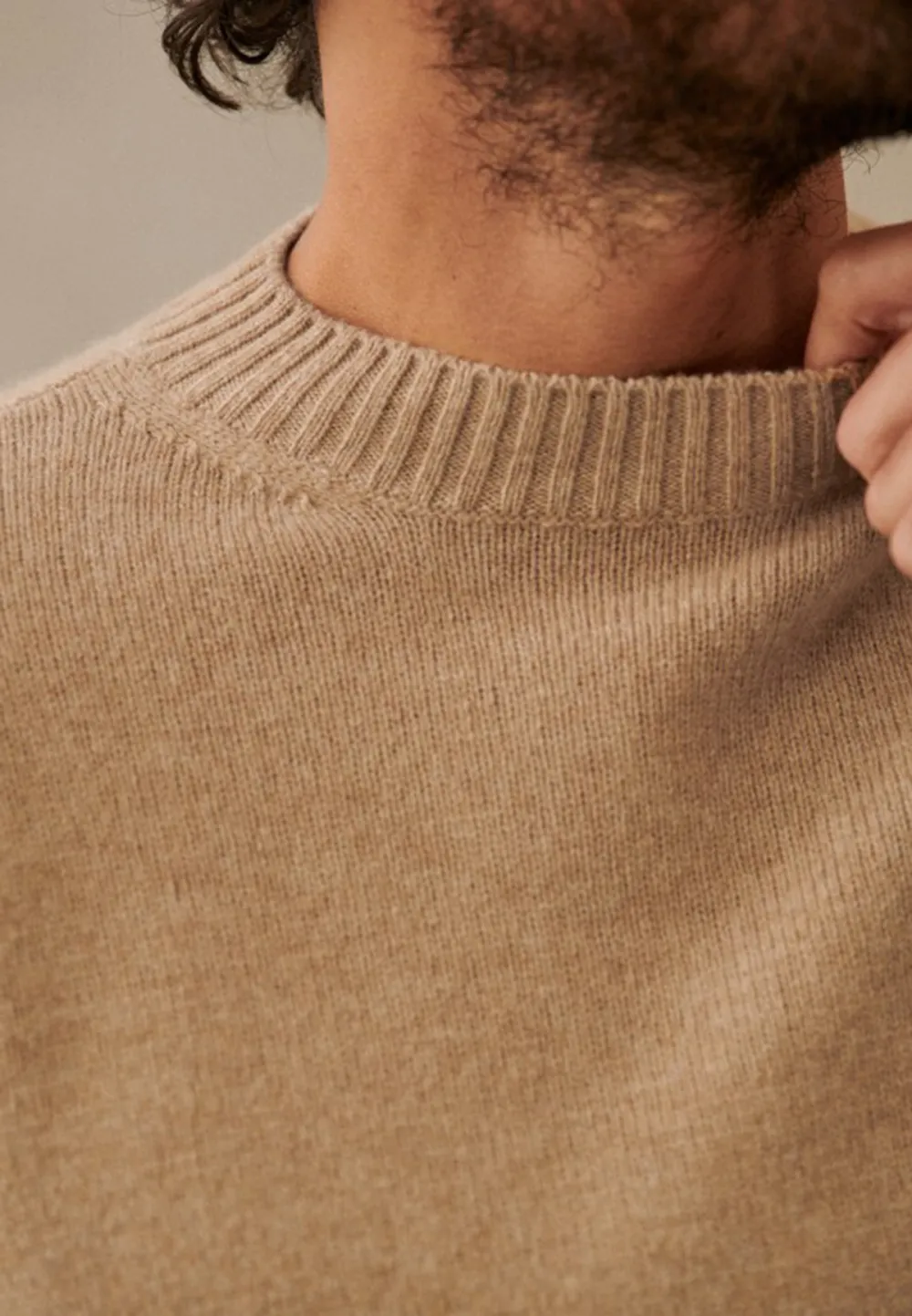 Light Beige Solid Knit Crew Neck Sweater