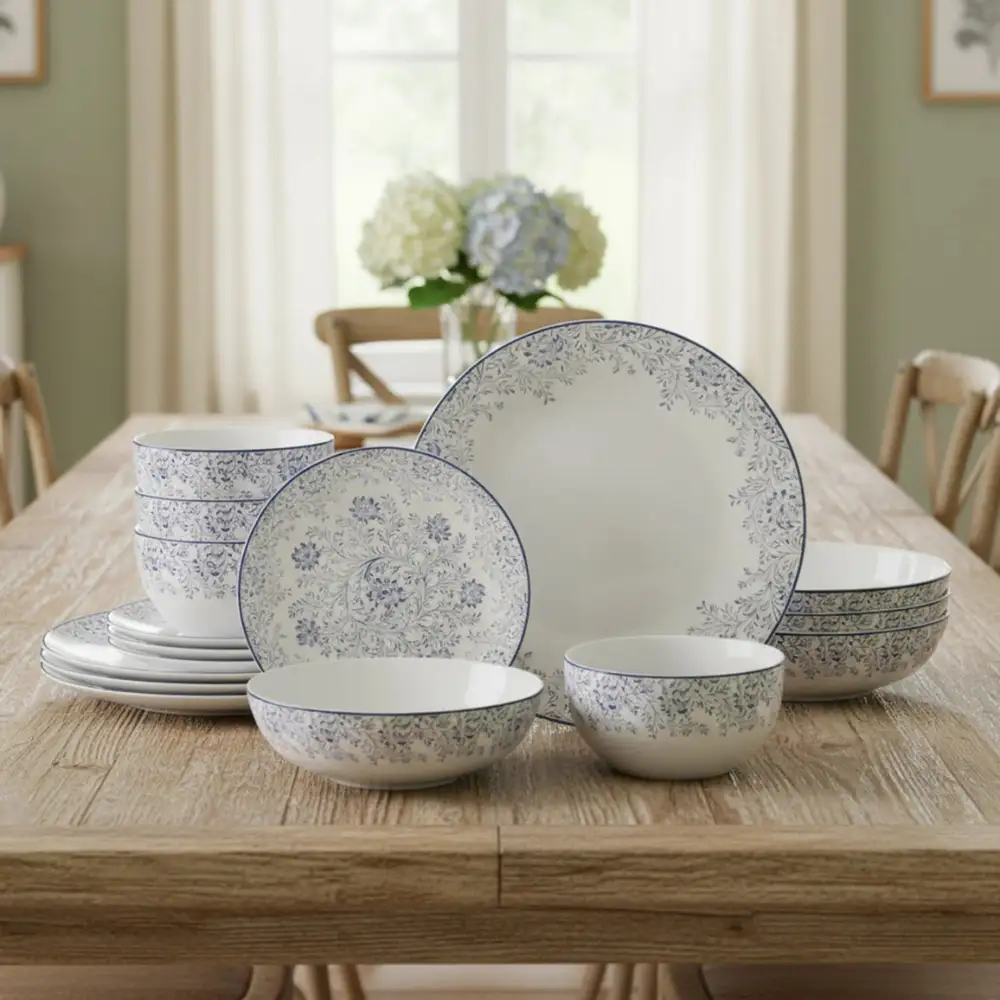 Delicate Floral Bone China Dinnerware Set Sixteen Piece for