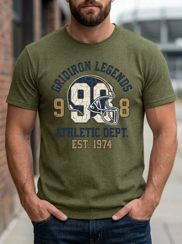 Men's Contemporary Helmet Football Gridiron Crew Neck Graphic T-Shirt