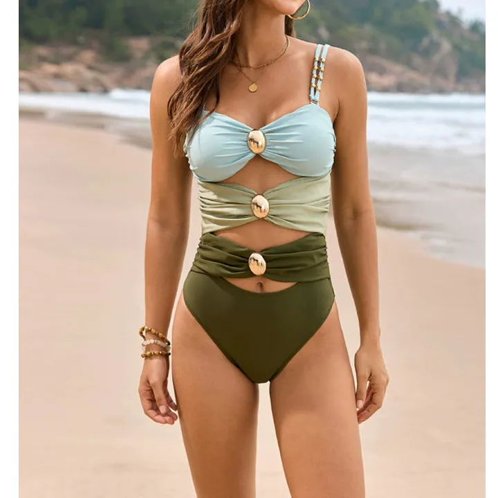 Women's Sweetheart-Neck Colorblock One-Piece Swimsuit