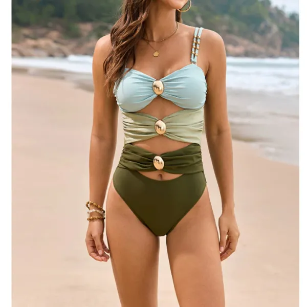 Women's Sweetheart-Neck Colorblock One-Piece Swimsuit