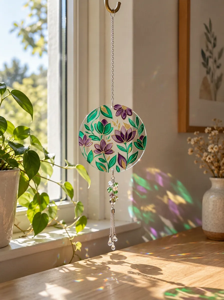 Purple Green Flower Printed Suncatcher