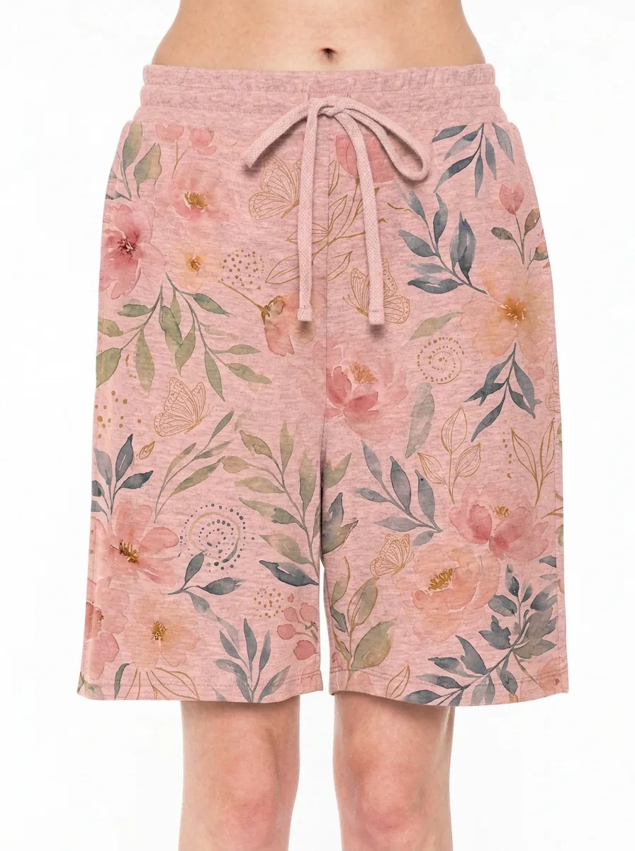 Women's Floral Butterfly Botanical Watercolor Printed Shorts