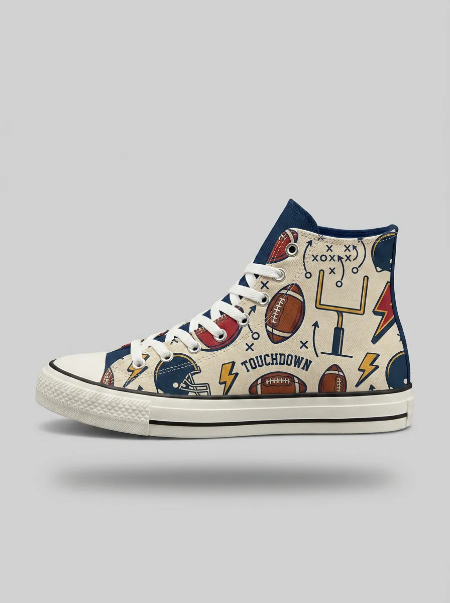 Unisex American Football Fan Touchdown Pattern Printed Sneakers