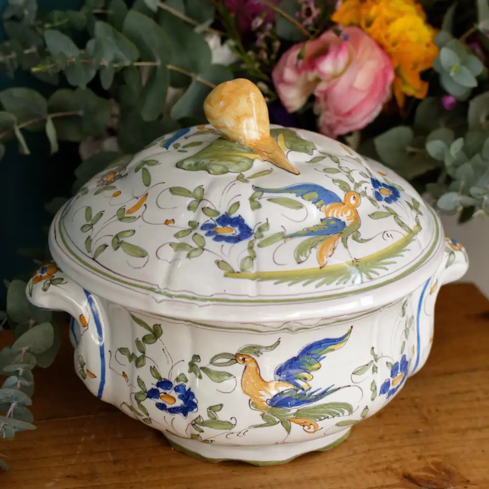Transferware Hand-Painted Soup Tureen