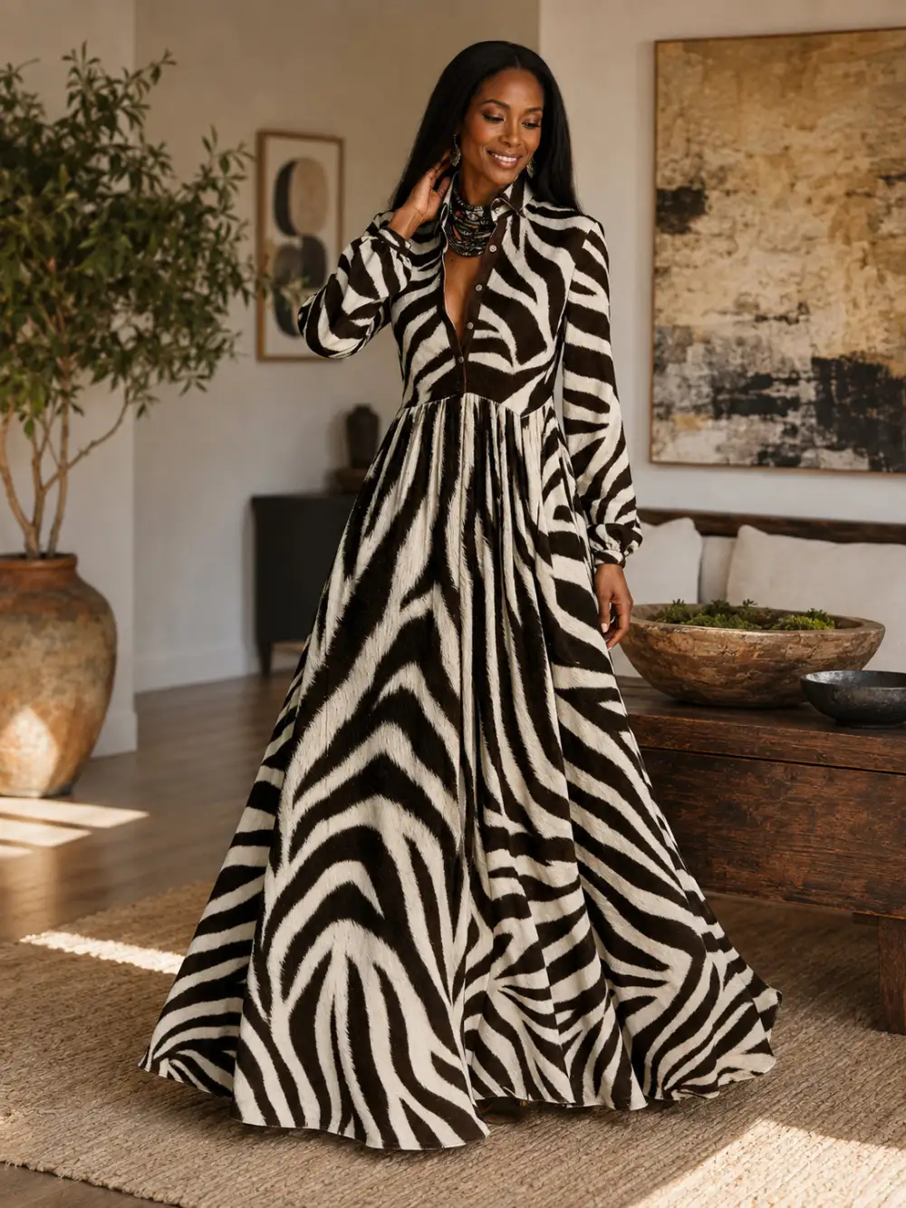 🌿Women's Long Sleeve Printed Maxi Shirt Dress👗