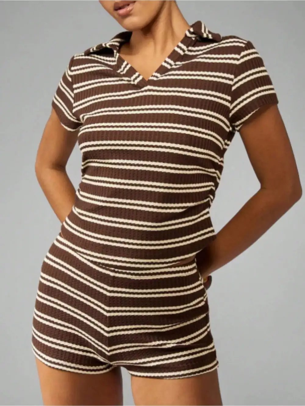 Striped Knit Short Sleeve Top Shorts Set