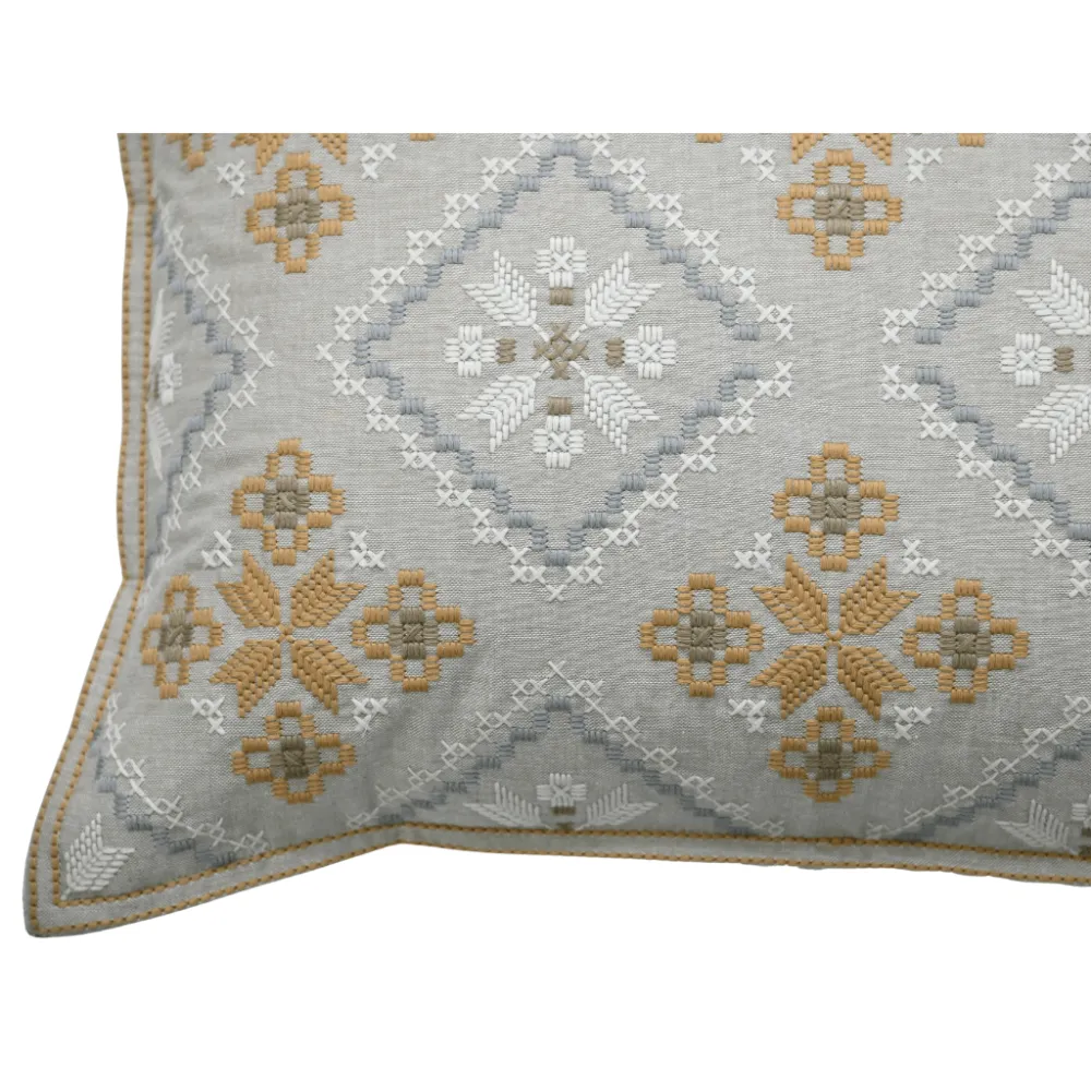 Embroidered Botanical Cotton Lumbar Decorative Cushion Cover