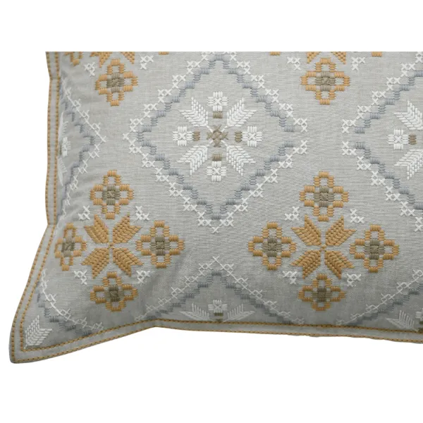 Embroidered Botanical Cotton Lumbar Decorative Cushion Cover