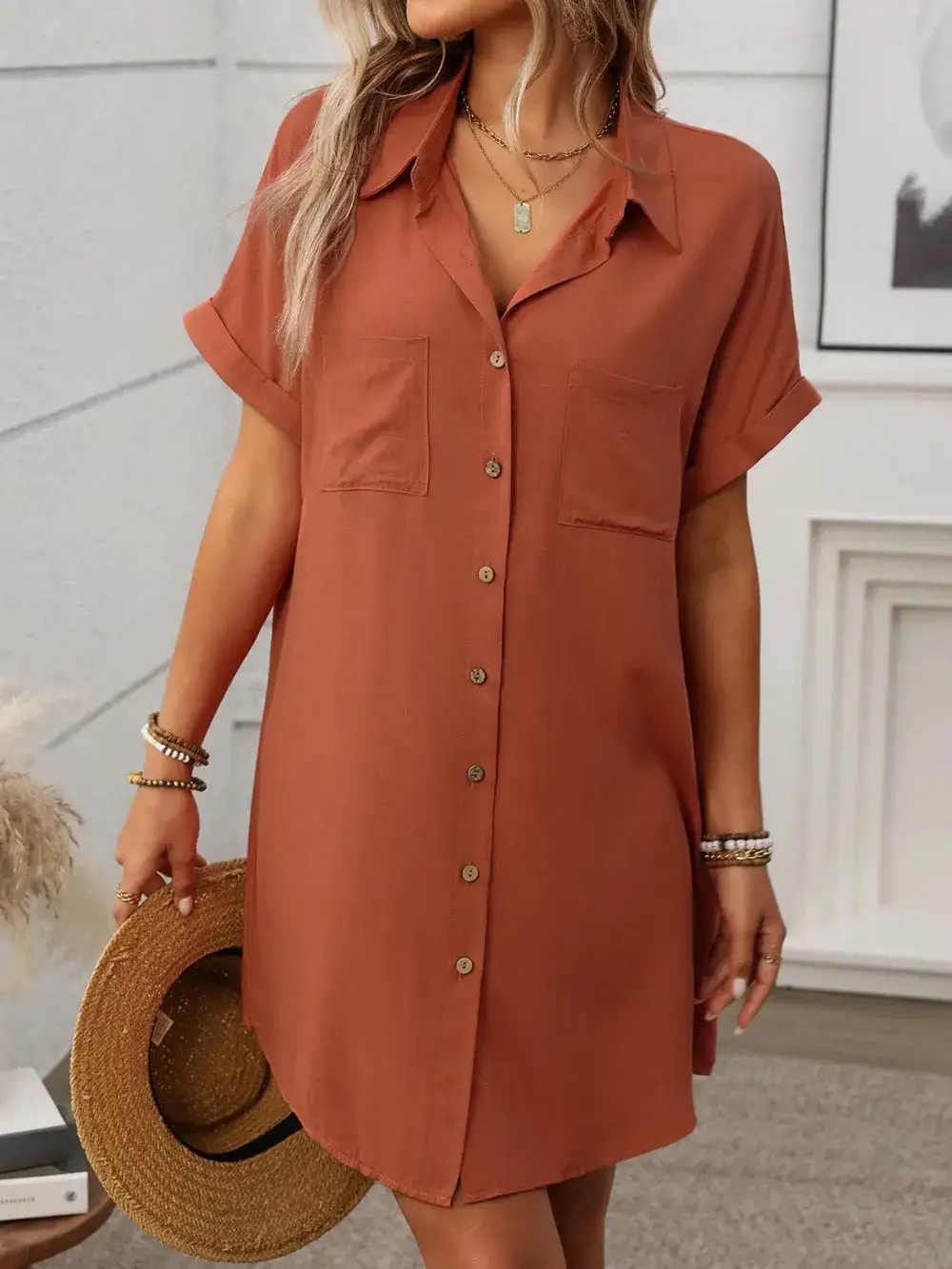 Easy Mini Button Front Dress