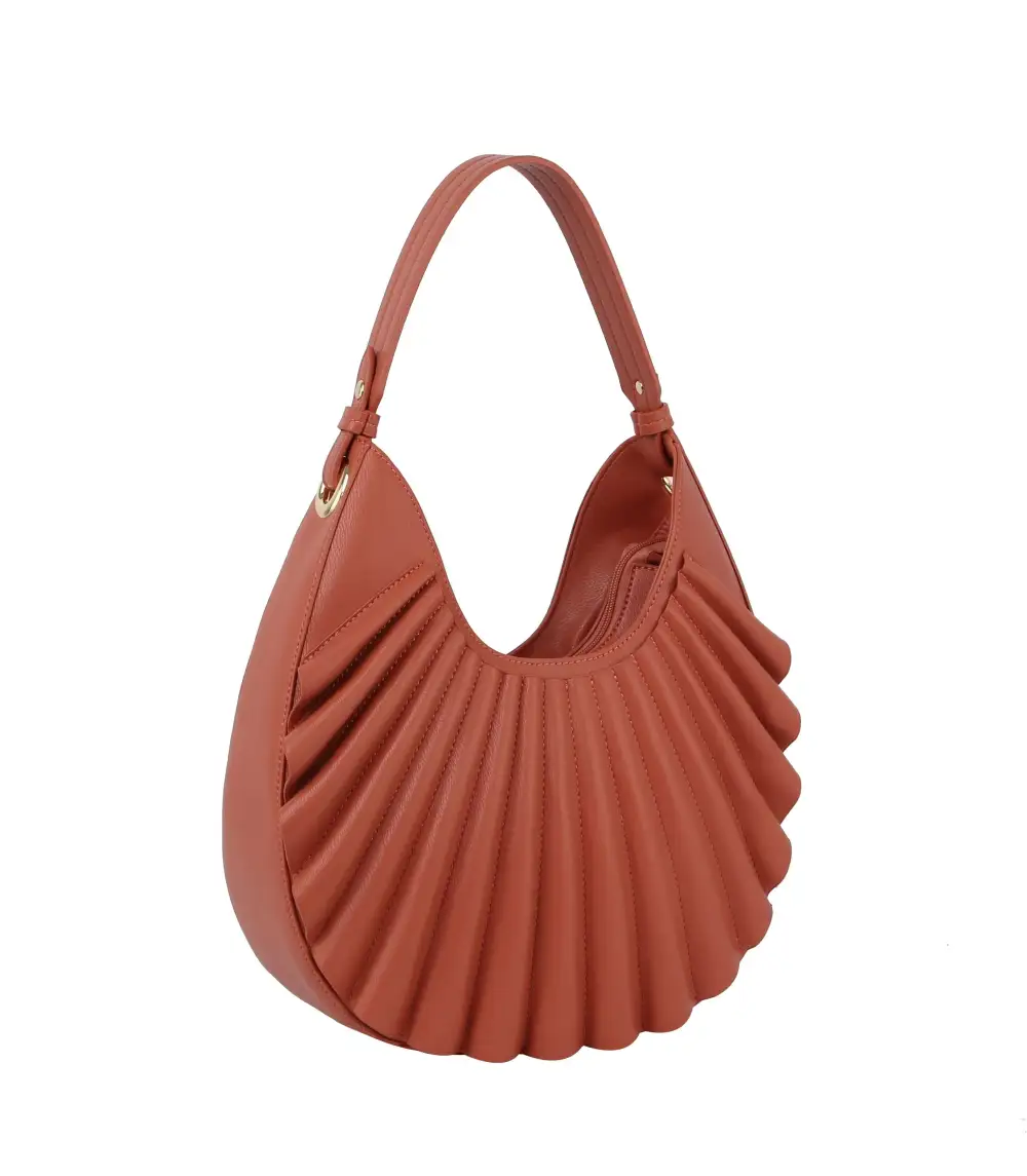 Relaxed Detail Pocketed Pleated Faux Leather Hobo Shoulder Bag