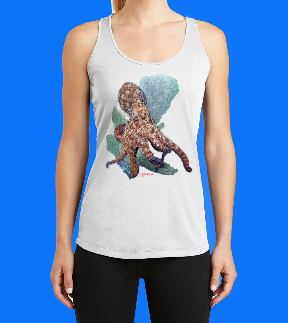 Octopus And Seafan Printed Racerback Tank Top