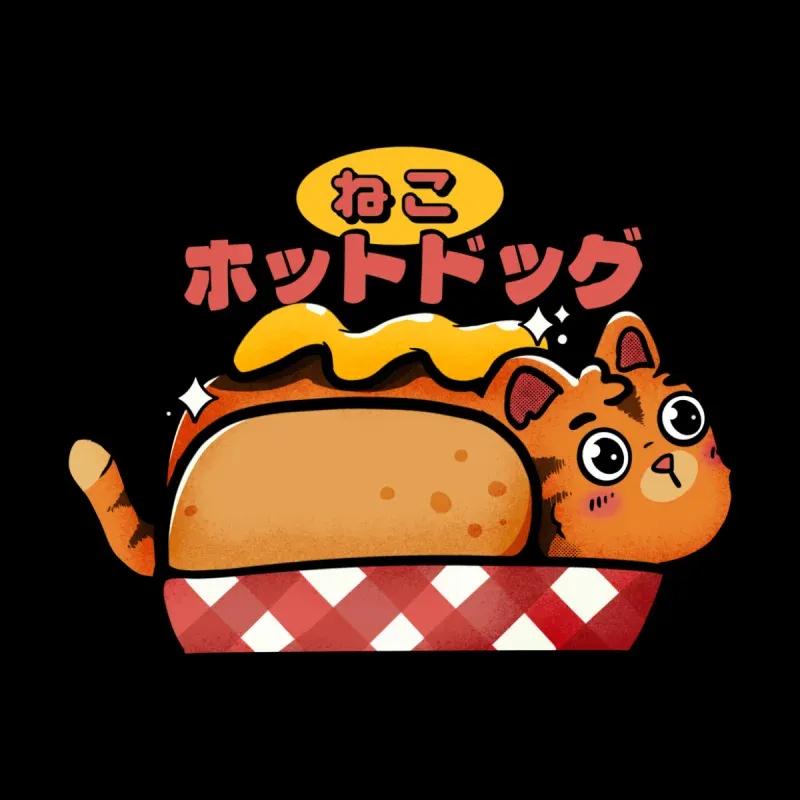 Men's Cartoon Cat Hot Dog Print Long-Sleeve Hoodie