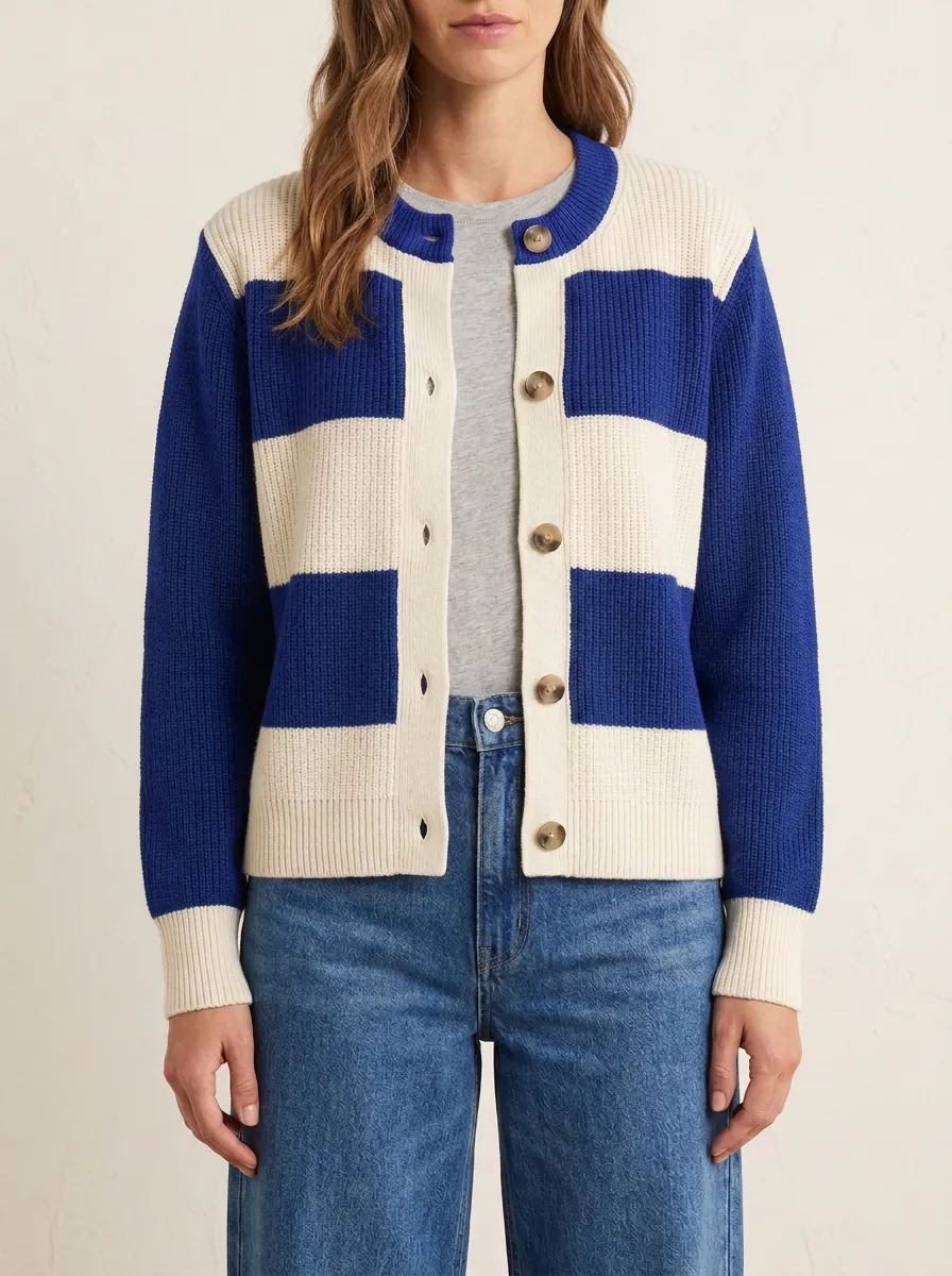Casual Rugby Striped Button Front Knit Cardigan