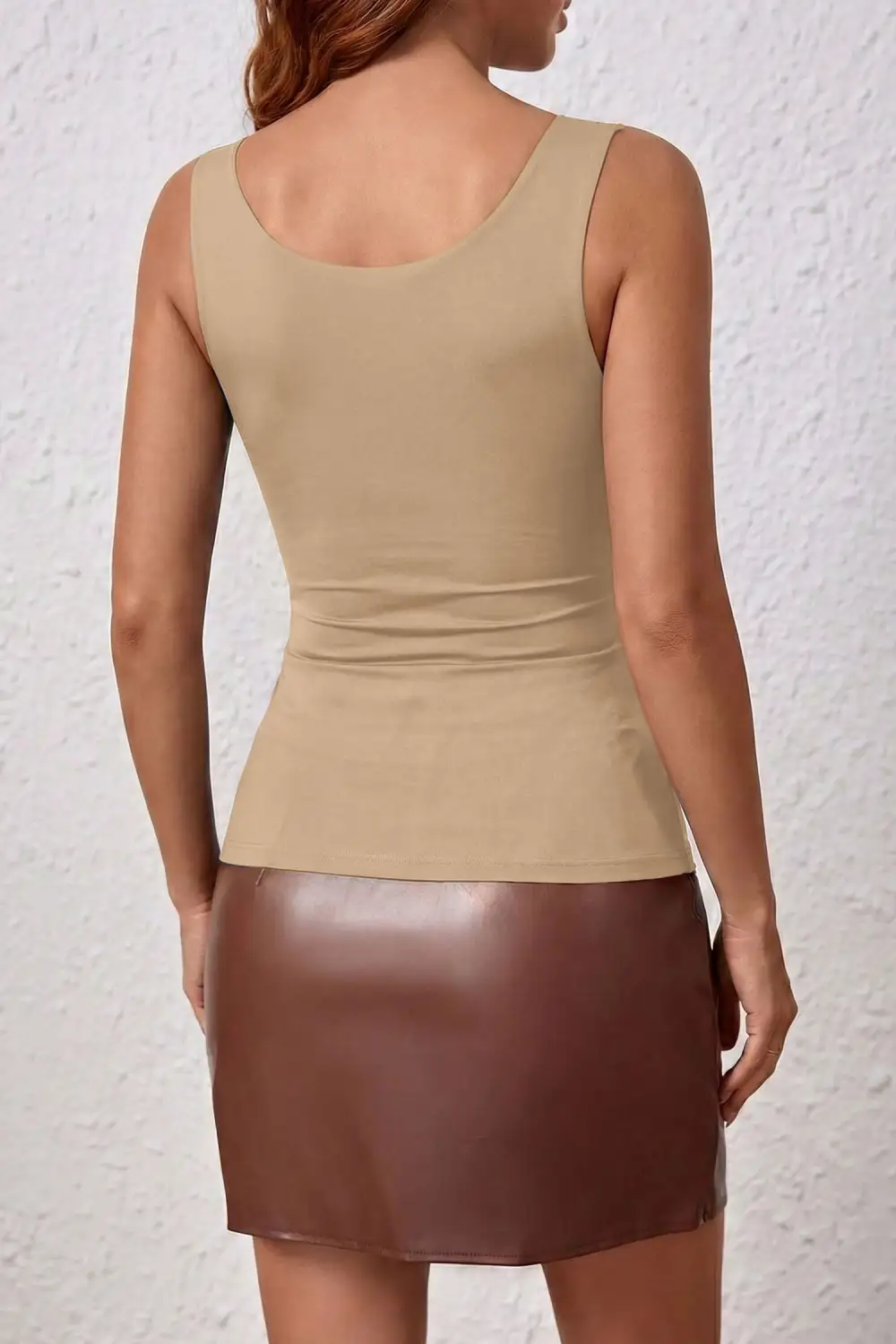 Oatmeal Solid Color Wide Strap Splicing Athleisure Tank Top