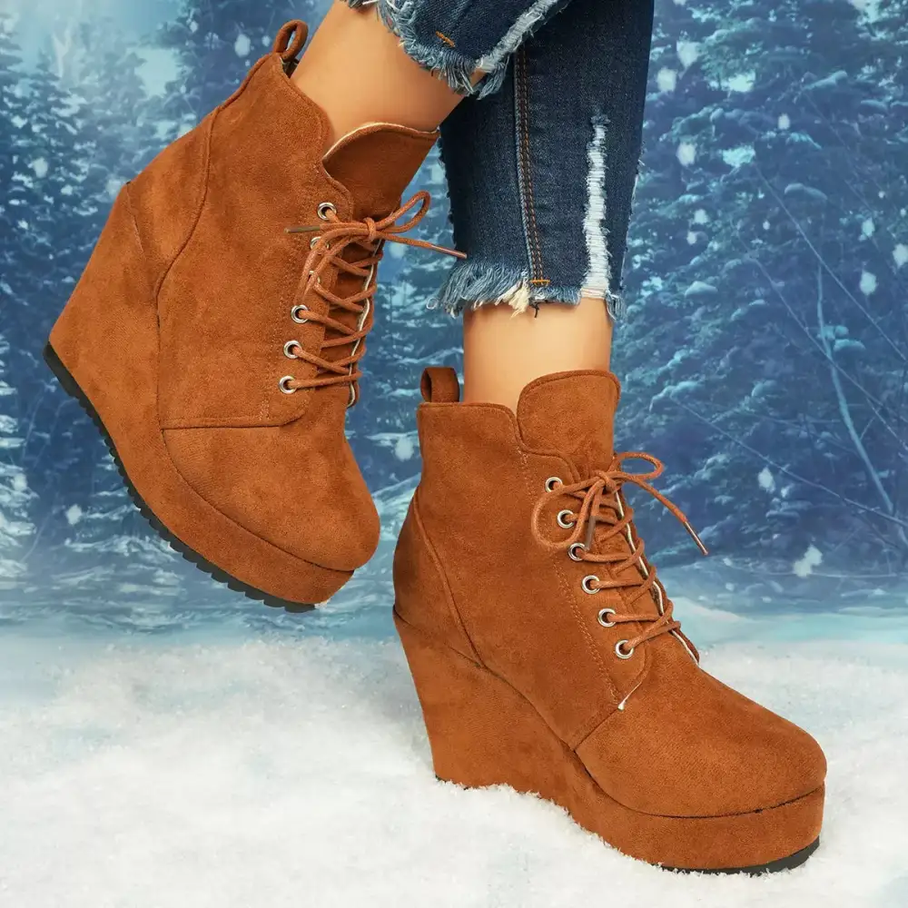 Lace Up Wedge Ankle Boots