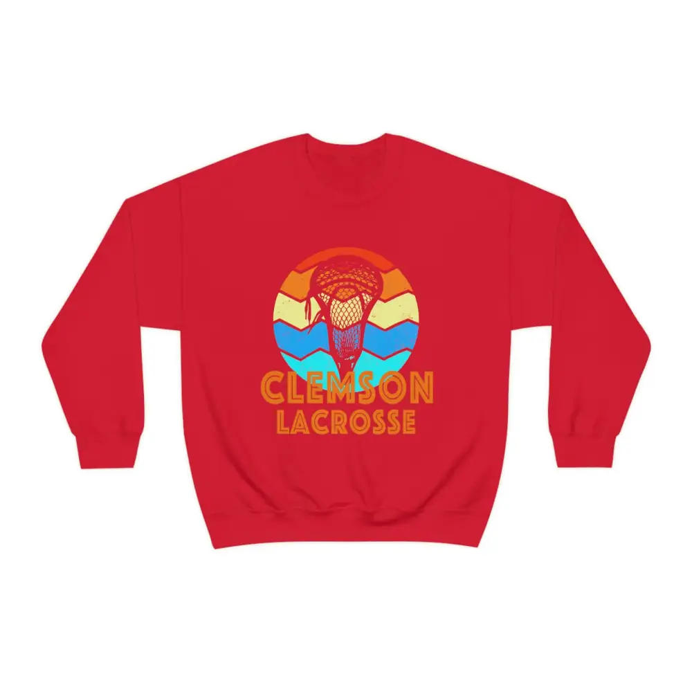 Retro Sunset Lacrosse Graphic Crewneck Sweatshirt