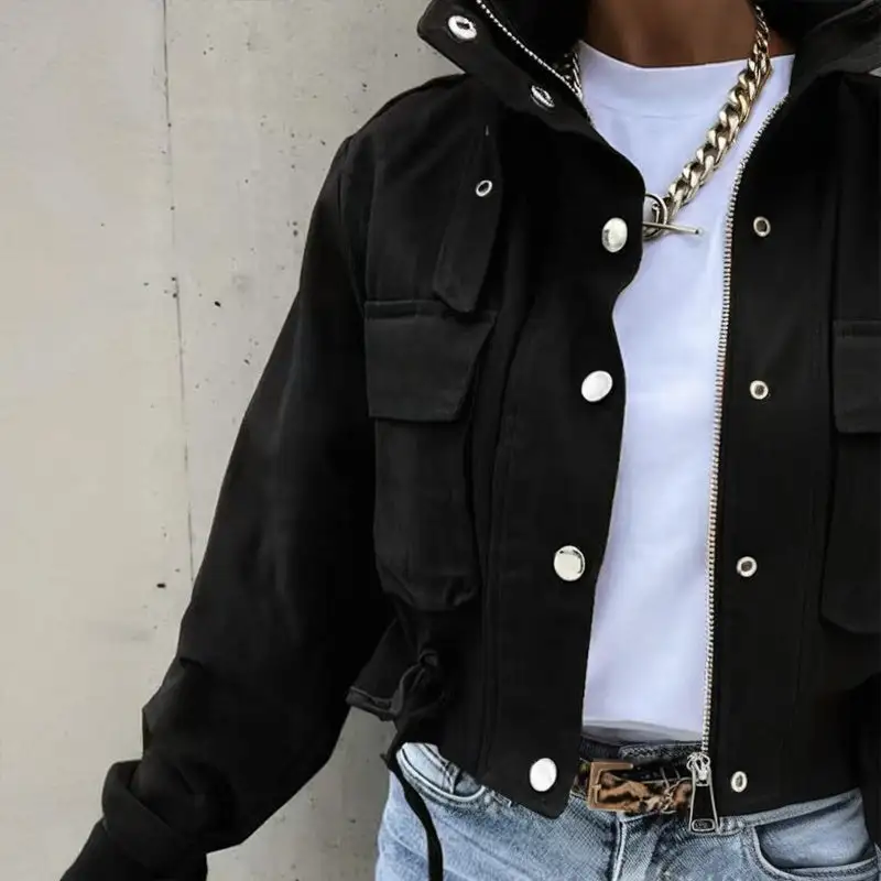 Drawstring Hem Collar Jacket