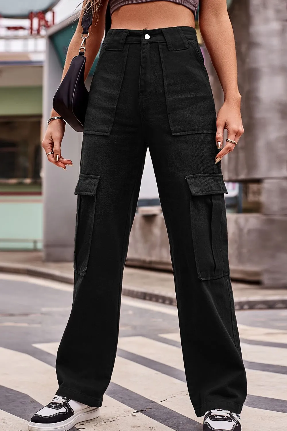 Buttoned High Waist Loose Fit Denim Jeans