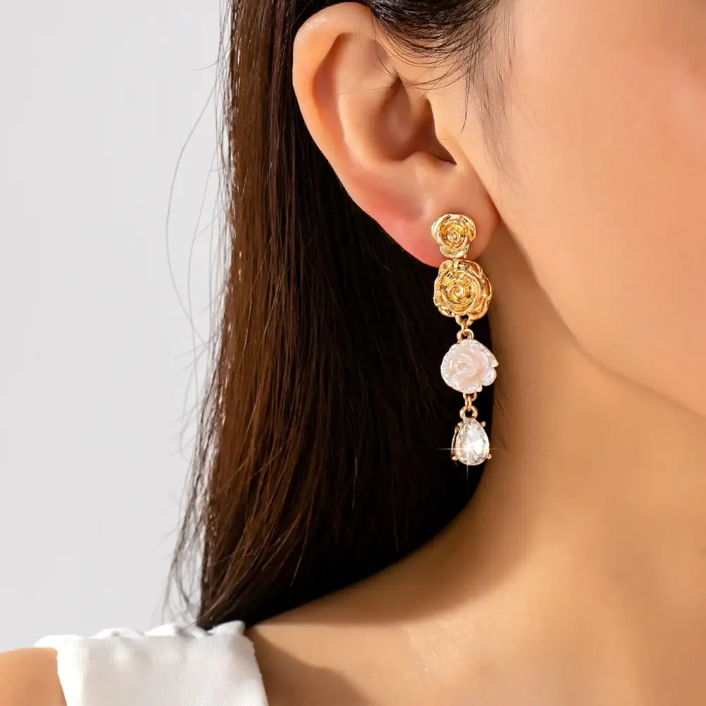 Triple Tier Floral Crystal Dangle
