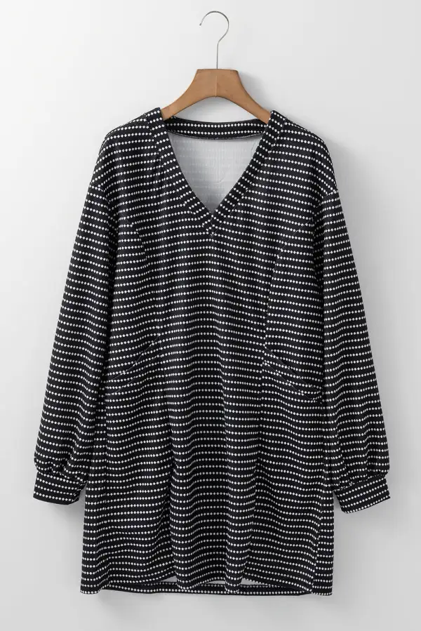Striped V-Neck Puff Sleeve Mini Dress