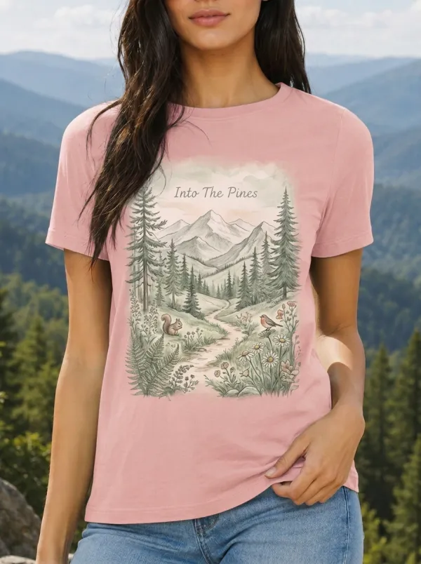 Women's Nature Lover Mountain Forest Squirrel Printed T-shirt