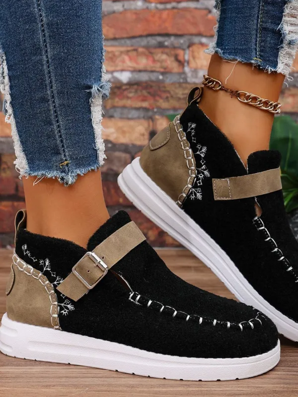 Round Toe Buckle Sneakers