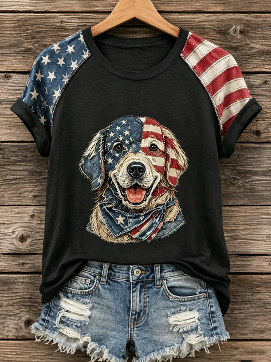 Women'S Proud American Dog 250Th Anniversary Patriotic Claw Print T-Shirt