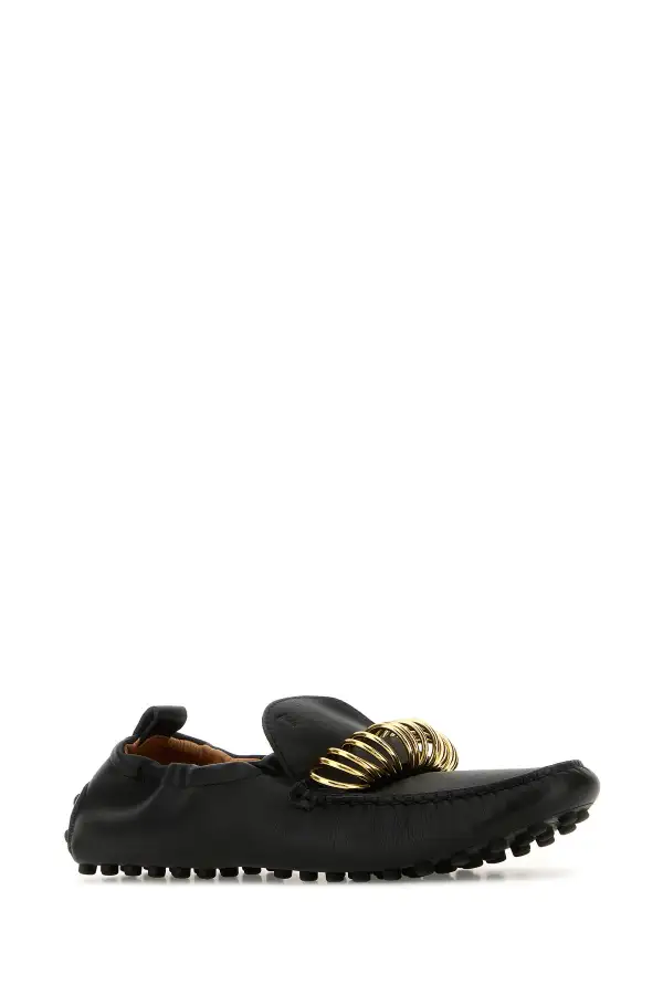 Pebbled Leather Metal Vamp Loafers
