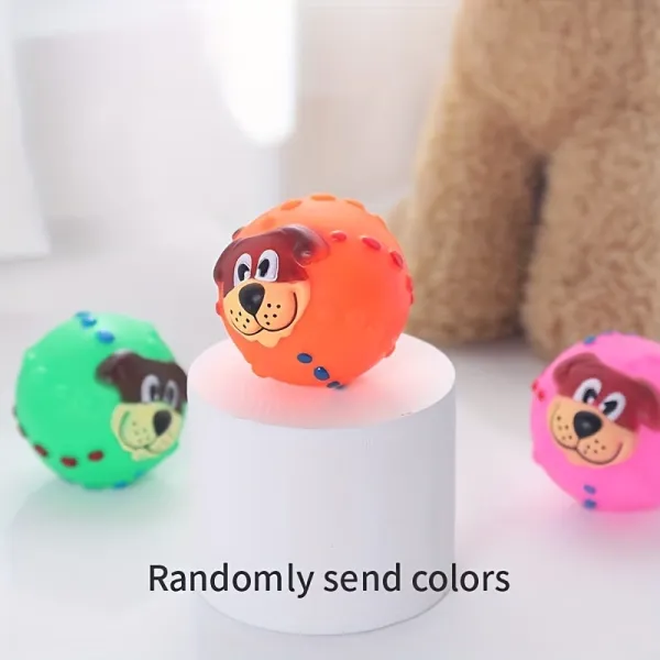 3 Pcs Dog Face Rubber Pet Ball