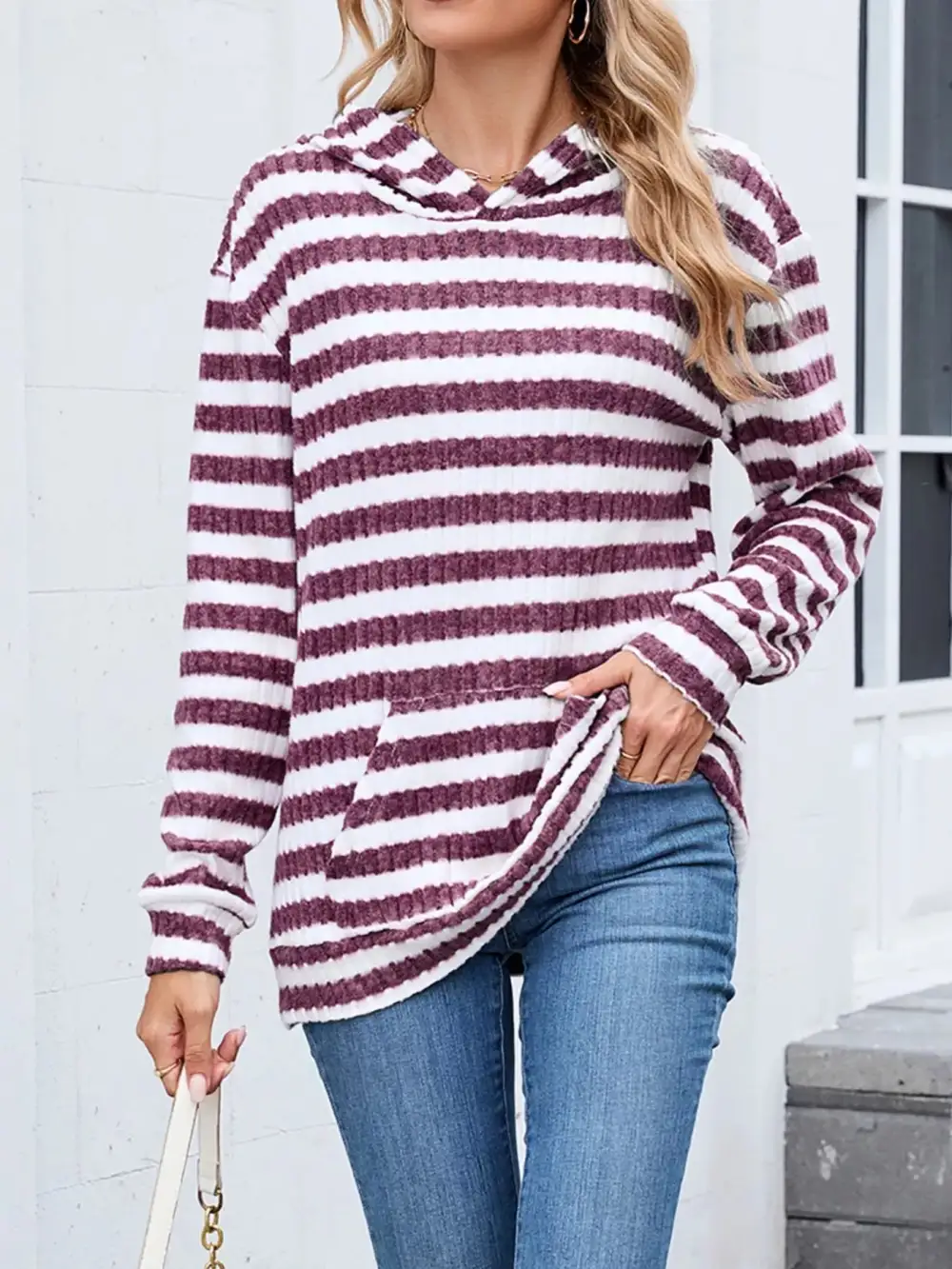 Pocketed Striped Hoodie