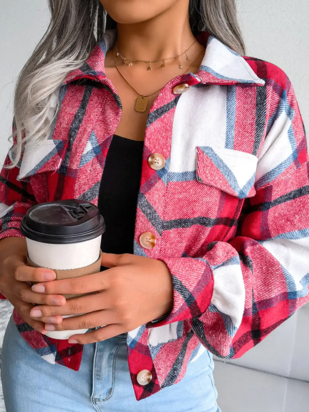 Collared Plaid Jacket